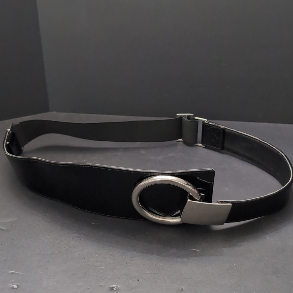 Suzi Roher Women's Black Stretch Waist Belt Boho Style with Metal Buckle,M.